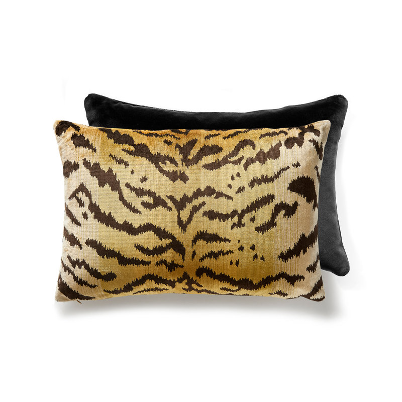 Wild Glamour Silk Lumbar Pillow Cover & Insert, 22" H x 22" W x 6" D, Ivory/Gold/Black/Glit Animal Print