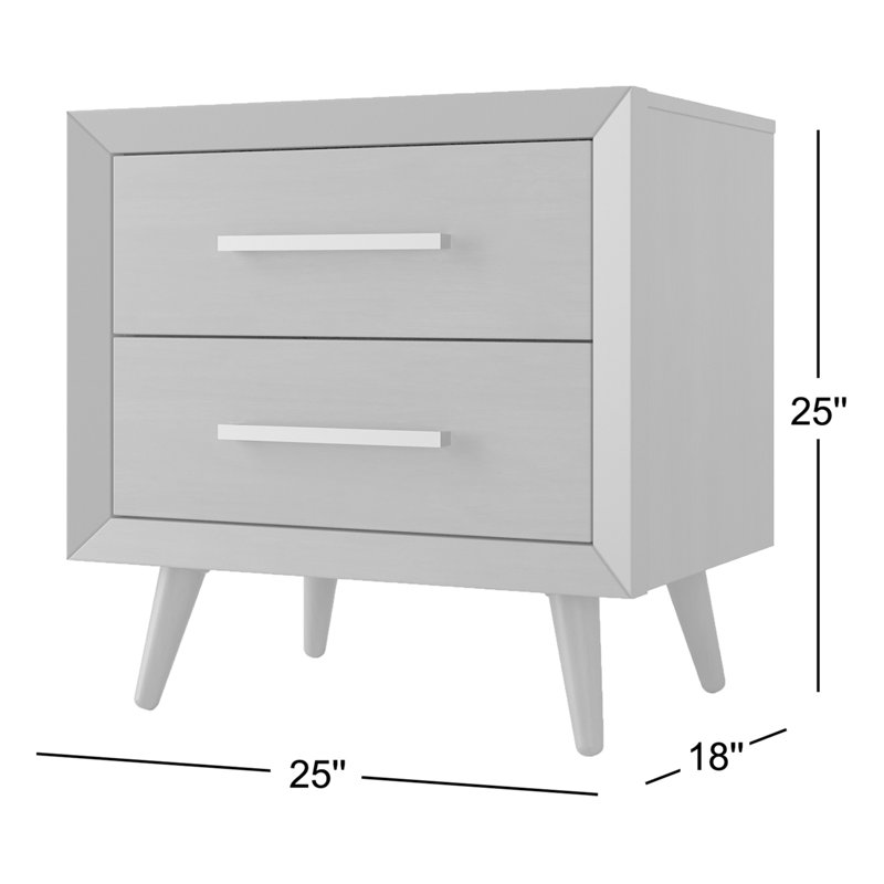 Ebony Pine Wood 2-Drawer Mid-Century Modern Nightstand