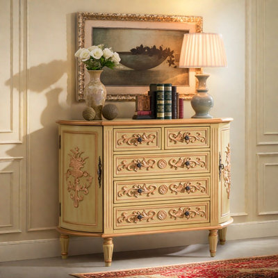 Retro Simple Carved Wooden Accent Cabinet
