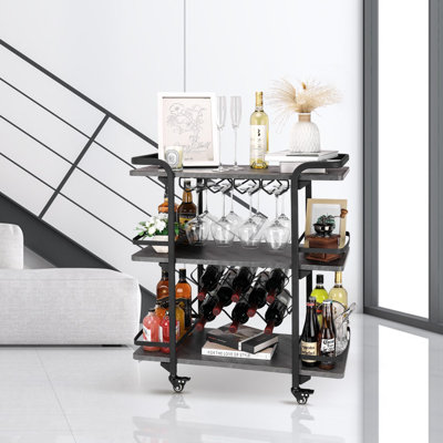 3-tier Bar Cart With Glass Holders And 8 Wine Racks Storage by 17 Stories