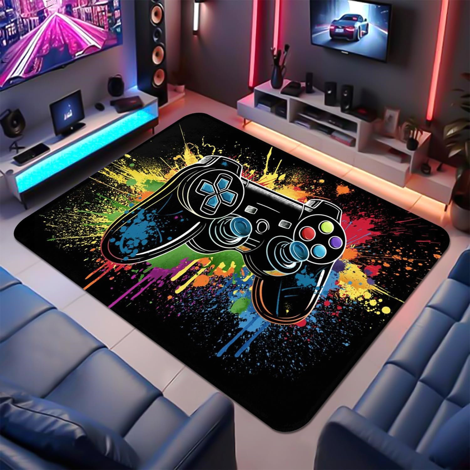 Rgb Gaming Rug Red Barrel Studio Modern Gaming Rug For Boys Room,Non-Slip,Colourful ...