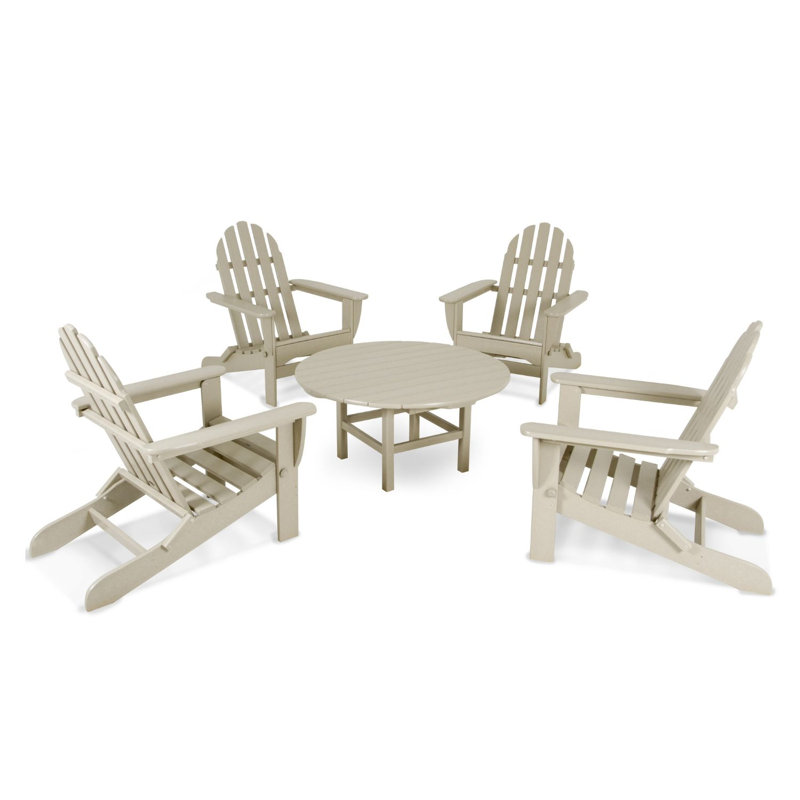 POLYWOOD Classic Adirondack Folding Adirondack 5-Piece Conversation Group, Sand