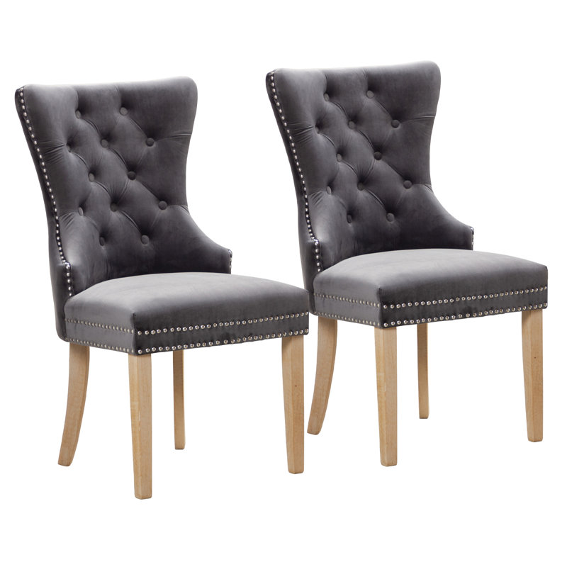 Wykoff Tufted Velvet Upholstered Parsons Chair, Dark Gray