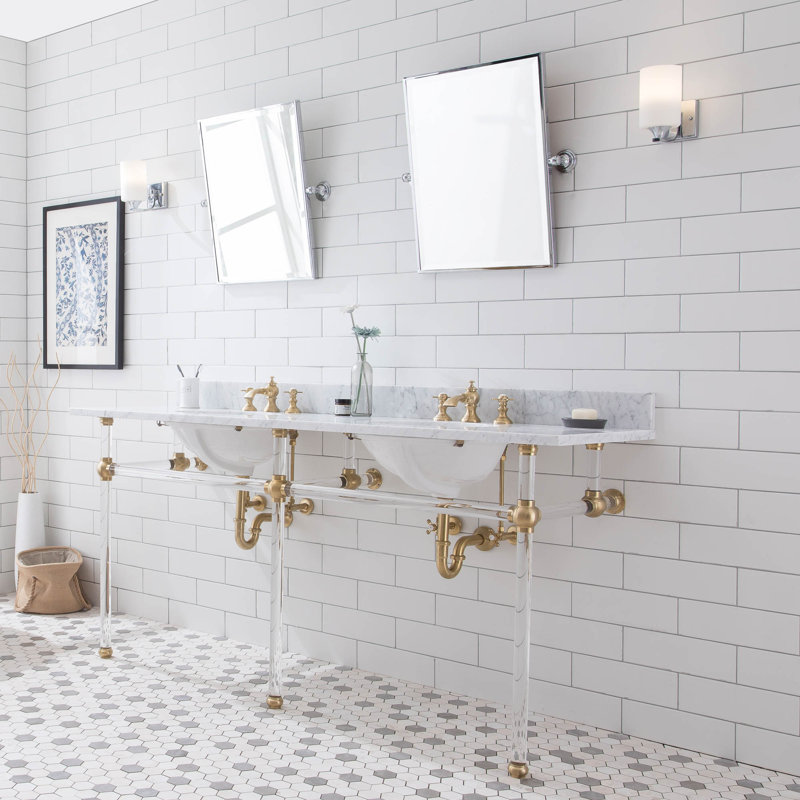 Empire Stone Oval Console Bathroom Sink with Faucet and Overflow, Satin Brass