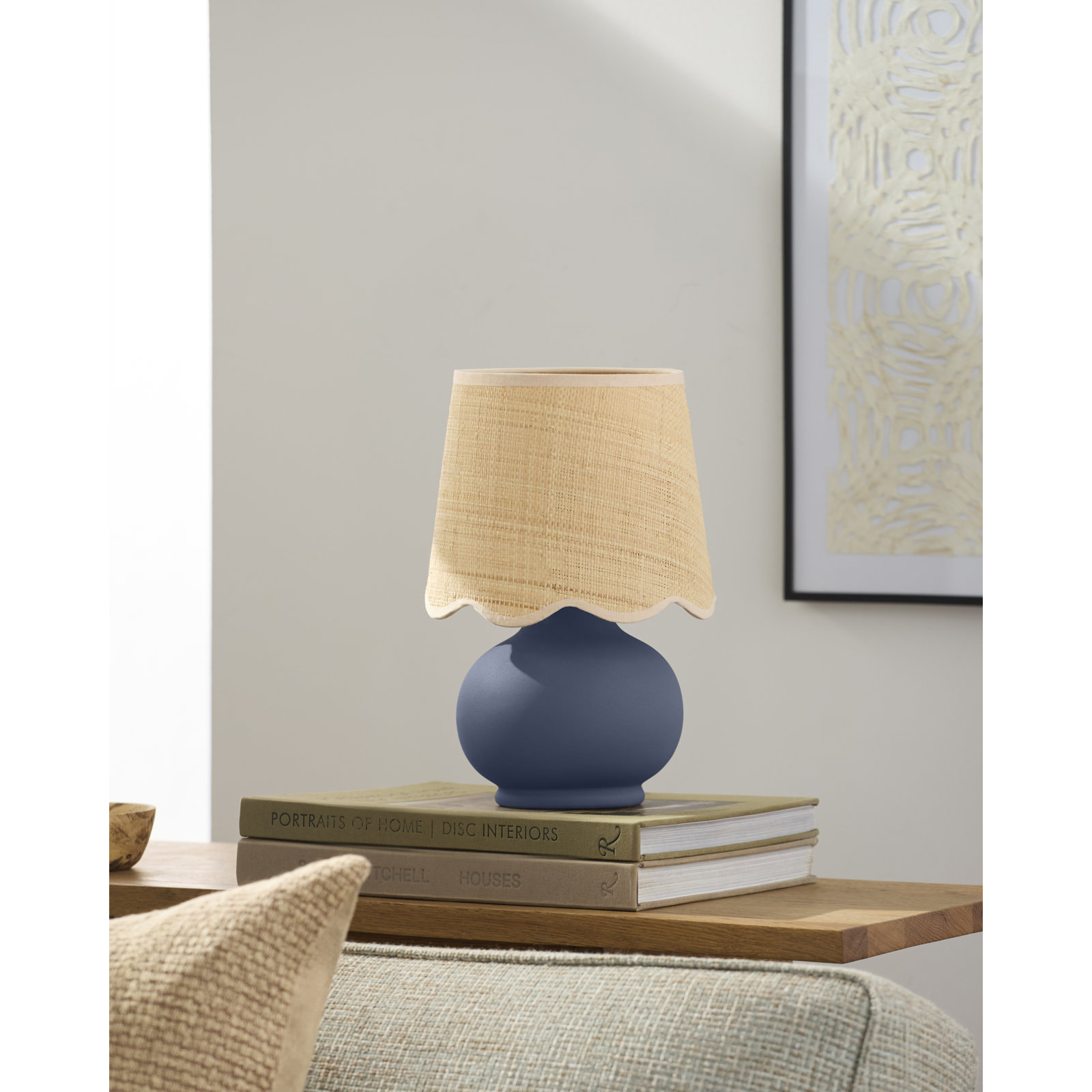 Momsen Scallop Shade Matte Lamp, Blue, Natural, 13"H x 8"W x 8"D