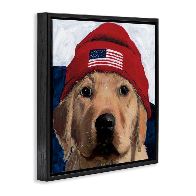 American Dog in Hat Floating Frame, conception de Wani Pasion, Cadre flottant noir de jais, H 18 po x l 18 po