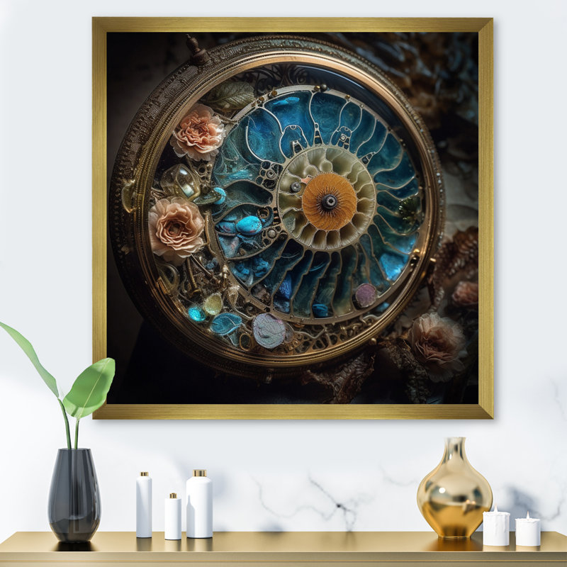 Bioluminescent spiral océanique astrolabe, H 36 po x l 36 po x P 1,5 po, Encadrement doré