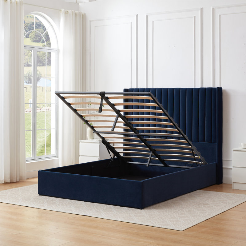 Adaha Upholstered Storage Bed, Kingsize (5'), Dark Blue Velvet