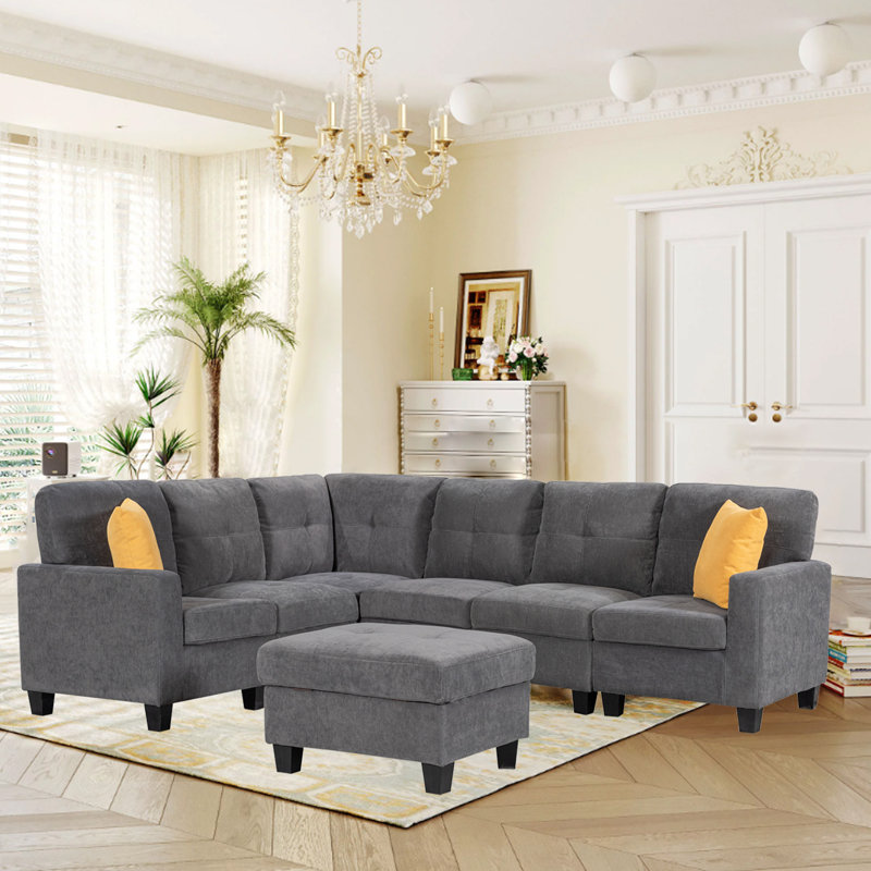 7 pièces rembourrées, 100 % polyester gris foncé