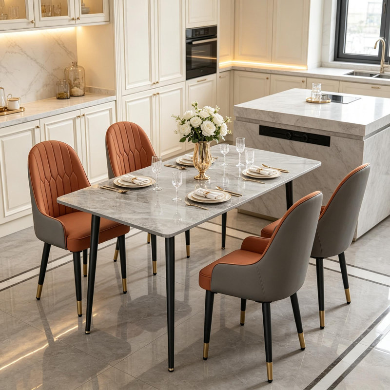5 Piece Dining Table Set For 4, Modern 120cm Rectangle Marble Dining Table And Leather Dining Chairs 4, Kitchen Table And Chairs For 4, For Kitchen Dining Room