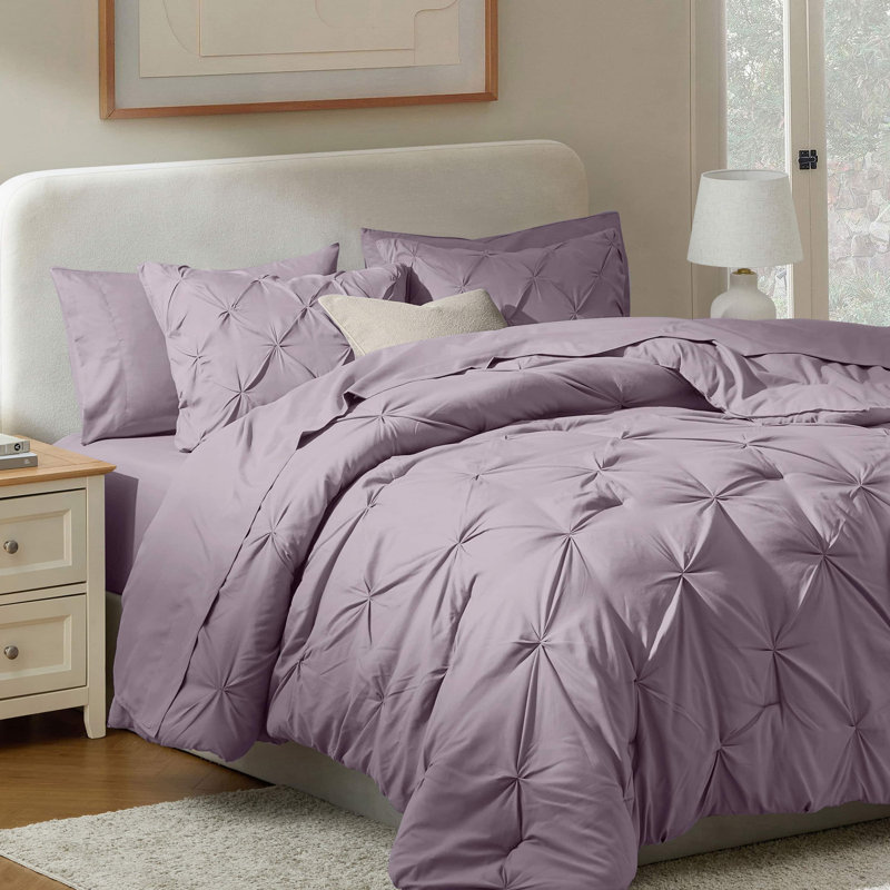 Bed-in-A-Bag Pleated Comforter Set with Bed Sheets, Full / Double Comforter + 6 Additional Pieces, Dusty Purple