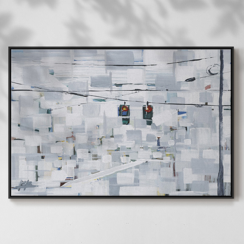 " Stop On White ", 27" H x 41" W x 2" D, Black Floater Framed Canvas