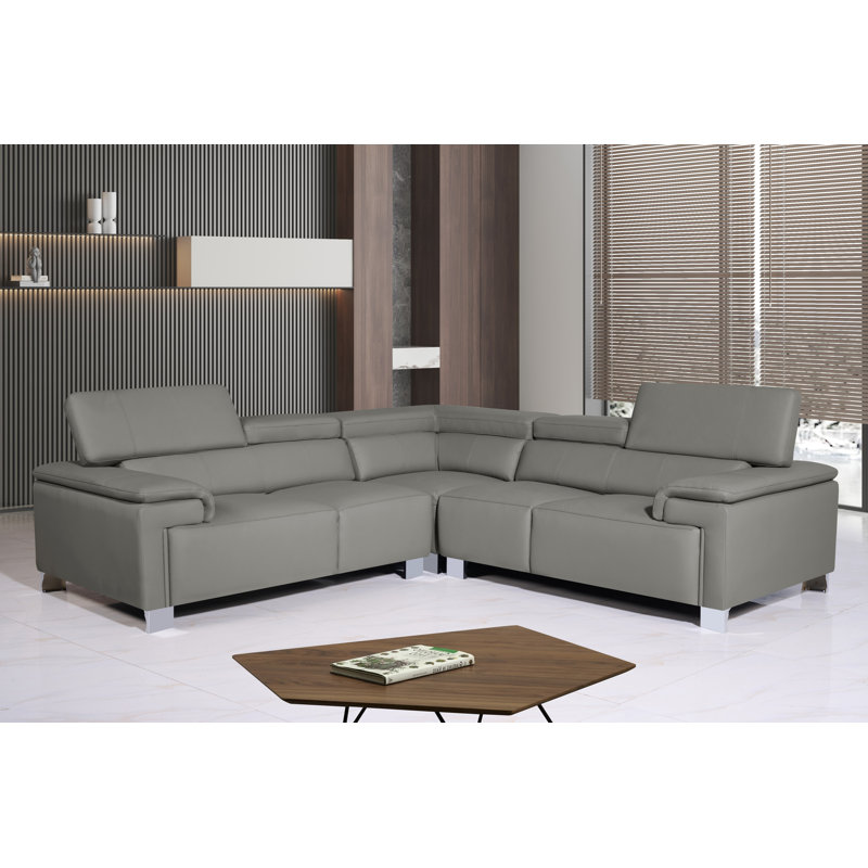 Camuto 5 Seater Genuine Leather Corner Sofa , Grey