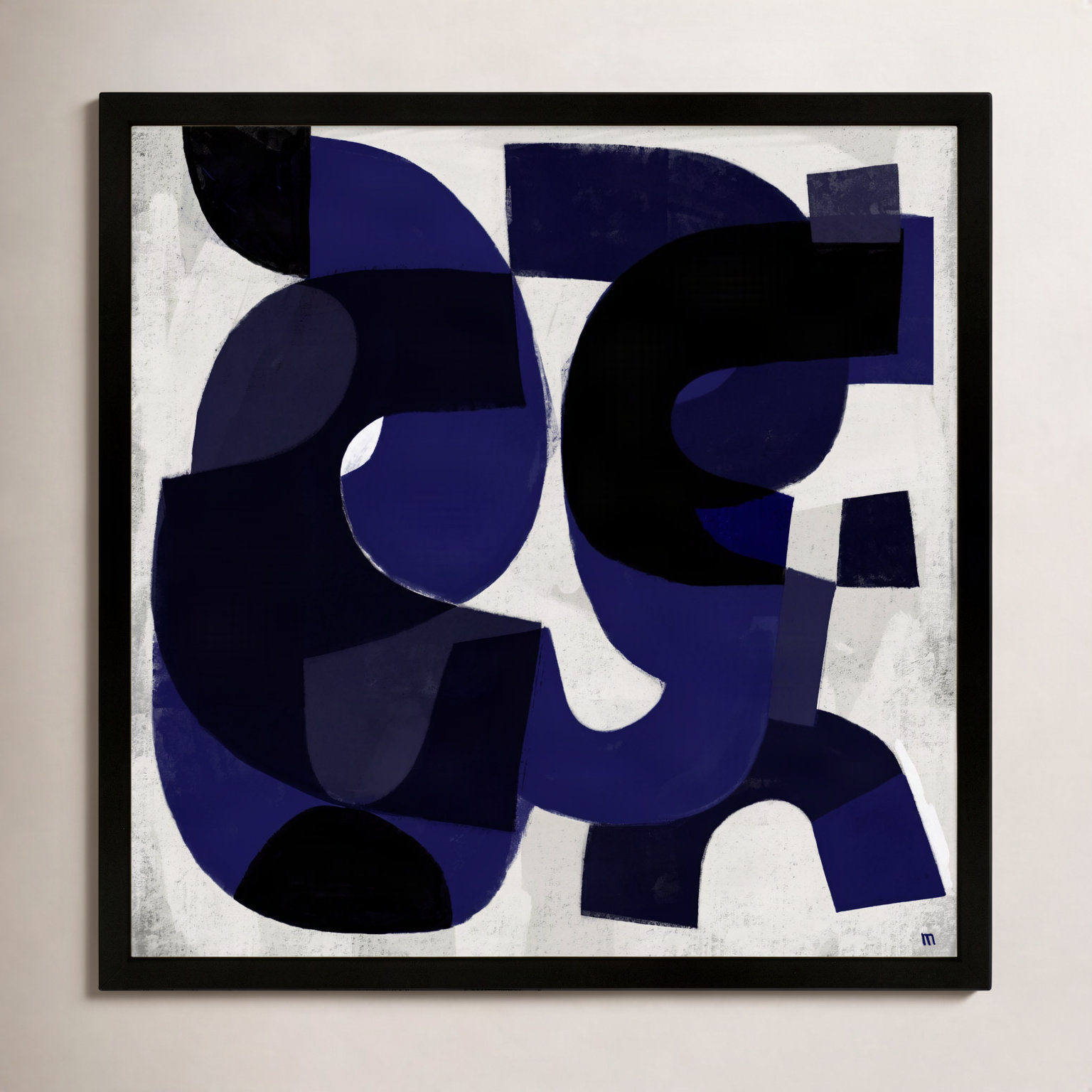 Kind Of Blue by StudioM, 44" H x 44" W x 1.25" D, Black Framed Paper