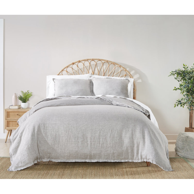 Brisben Linen Duvet Cover Set, Gray, Queen Duvet Cover + 2 Standard Shams
