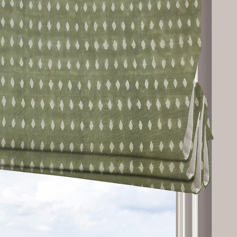 Fabdivine Geomatrical, Black Handmade 100% Blackout Block Print Thick Linen Roman Shade for French Doors, Corded Windows Blinds, Room Darkening and Window Treatments, Omji