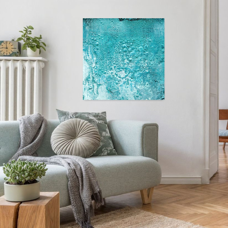 Reproduction d'art industriel moderne abstrait bleu sarcelle, 32" H x 32" W