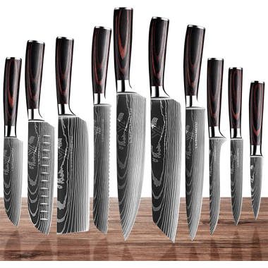 Cheer Collection Stainless Steel Chef Knife Set with Acrylic Stand  (14-Piece) Professional Kitchen Utensils - Sharp Serrated and Standard  Blades for Mincing, Chopping, Slicing - Cheer Collection