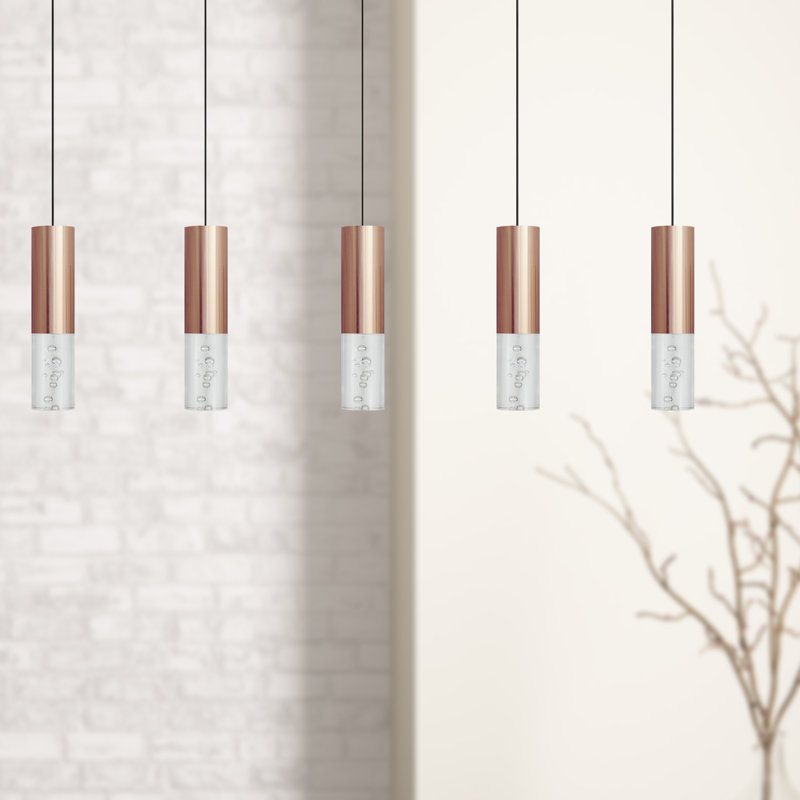 Luminaire suspendu linéaire à 5 lumières pour îlot de cuisine Rathi, Cuivre