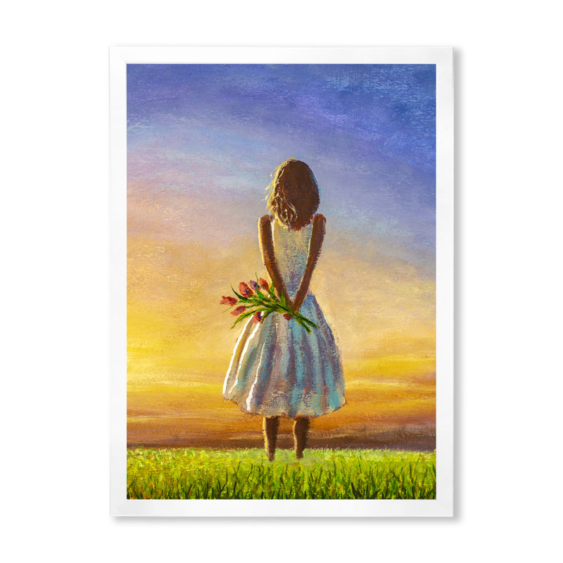 Fleurs, fleurs sauvages et camomille II - Peinture, H 12 po x l 8 po x P 1 po, Toile avec cadre blanc