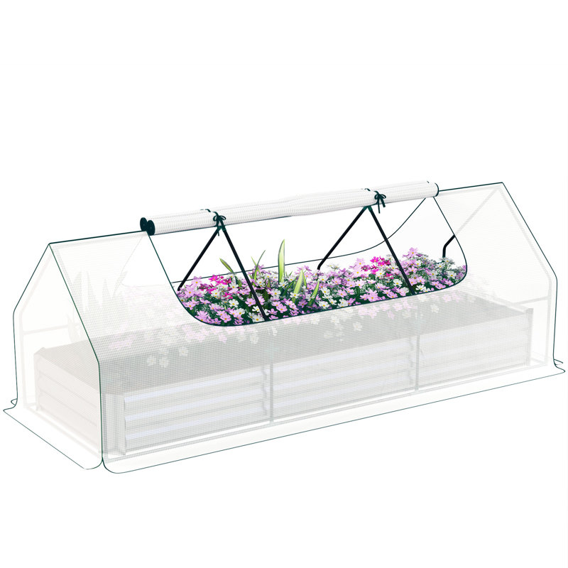 White Galvanized Steel Raised Garden Bed with Mini Greenhouse Cover