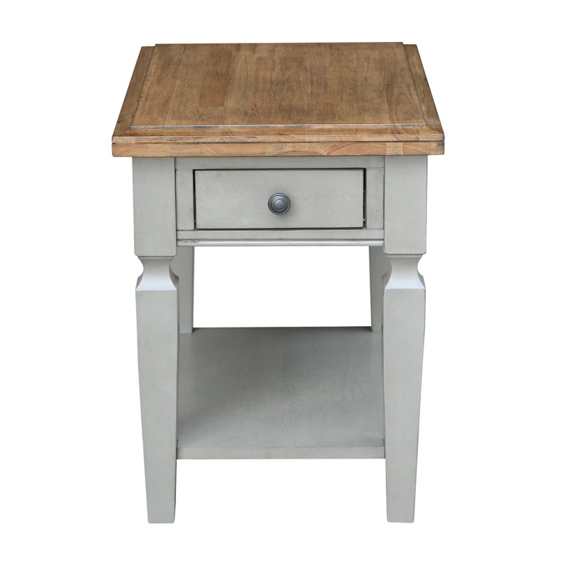 Briseno Solid Wood End Table with Storage, Hickory/Stone