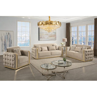 Aurelia Luxe Tufted 3-Piece Living Room Set