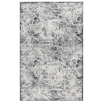 Tapis ivoire / noir en laine et coton touffeté à la main Harisan