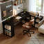 Bureau rectangulaire en bois massif noir-352226944-352226945