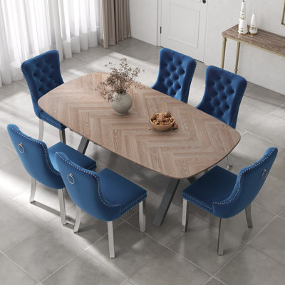 Ensemble de salle à manger rectangulaire en bois avec chaise capitonnée
