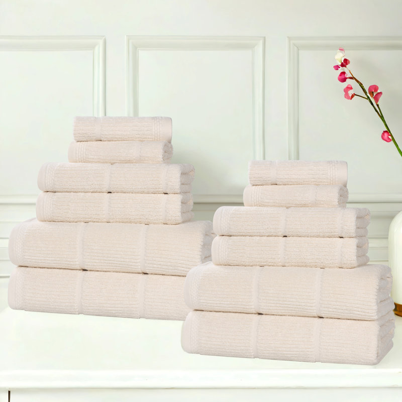 Ensemble de serviettes de bain 12 pièces Milo Smart Twist Viscose, Ensemble de 12 serviettes, Ivoire ivoire