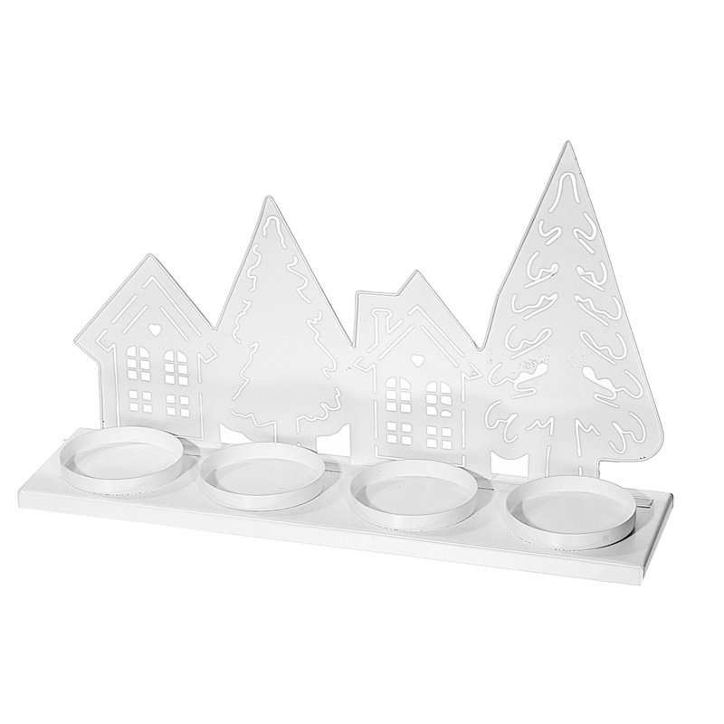 Metal Tree & House With 4 Tealight Holder, White