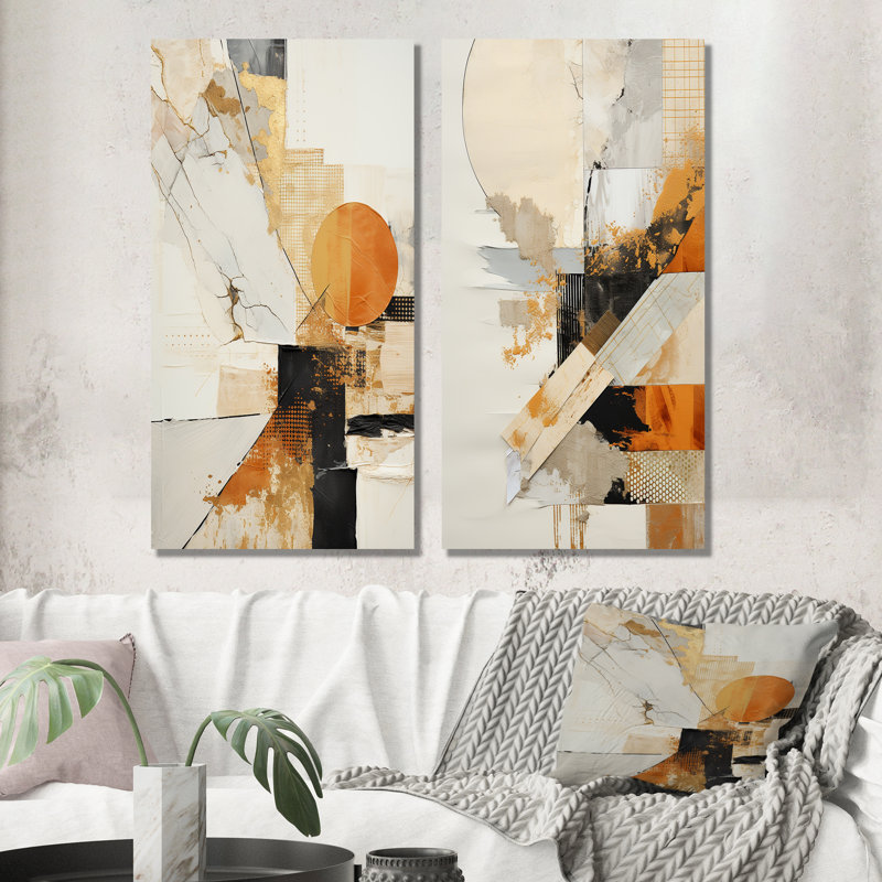«Yellow Radiant Sunset Dream I», ensemble de 2 reproductions de toiles abstraites sur toile, Toile tendue, H 28 po x l 25 po