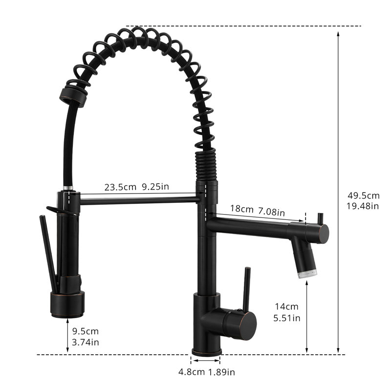 Robinet de cuisine à DEL huilé en bronze huilé avec levier rétractable, levier simple, douchette à double réglage, bronze, débit d'eau personnalisable