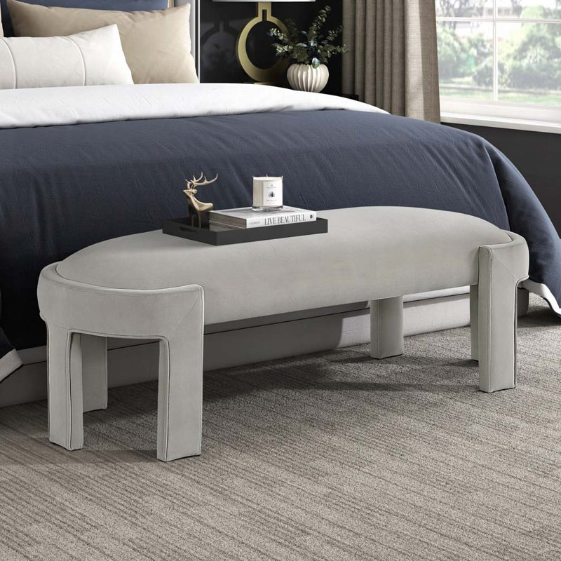 Banc rembourré en velours, Gris cendre