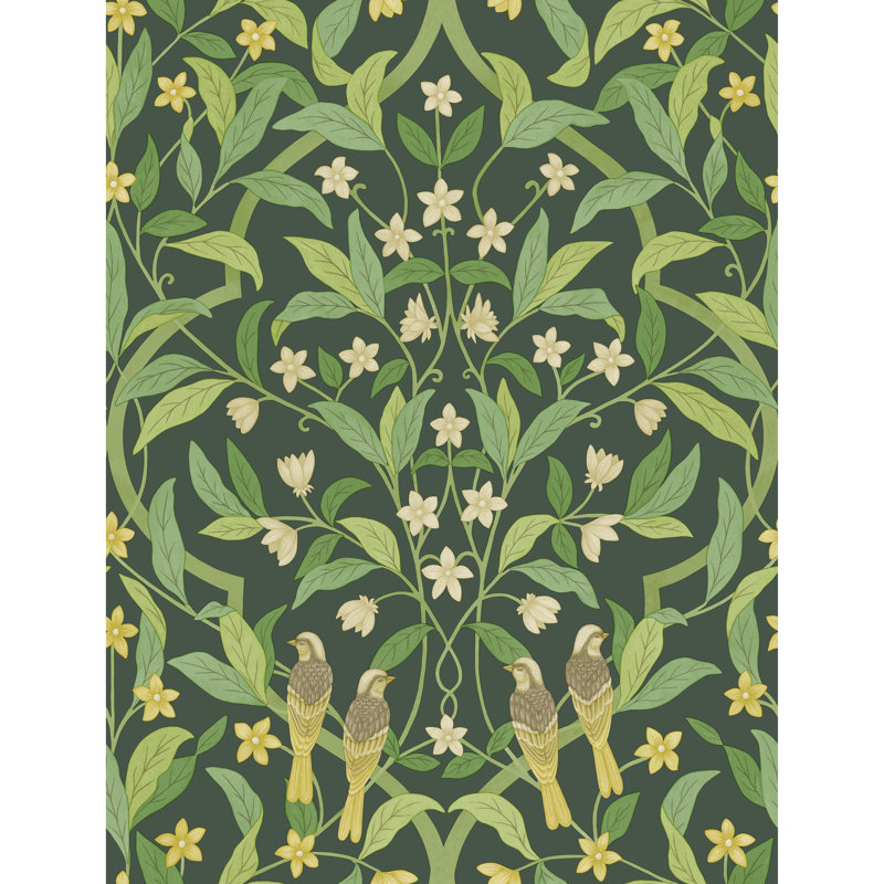 Floral Wallpaper Roll, Yellow/Green/Forest