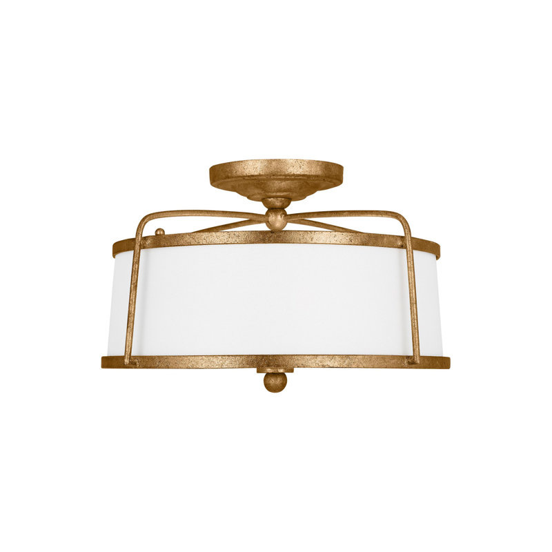Antique Gild Glass Drum Semi-Flush Mount Light