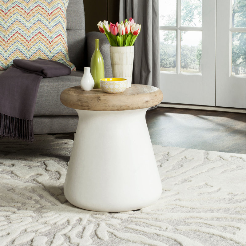 Kaziya Solid Wood Top End Table, Ivory
