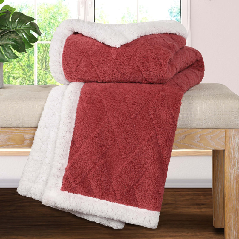 Literie moelleuse réversible de qualité supérieure Sherpa, Jeté, Rouge coquelicot