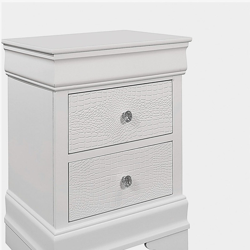 Shaker Crocodile Metallic White Nightstand, White