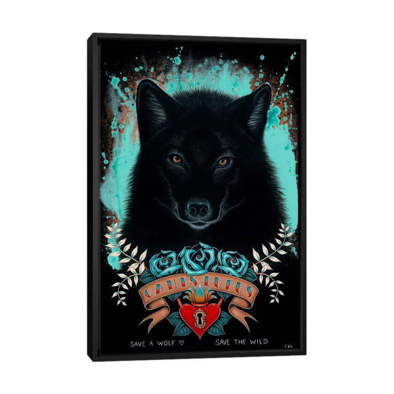 «Canis Lupus», peinture sur toile tendue, H 26 po x l 18 po x P 1,5 po, Toile avec cadre noir, Pas de tapis