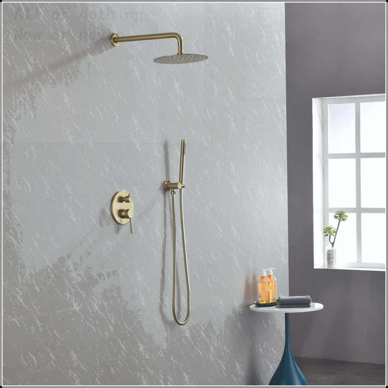Système de douche à pluie mural de 10 pouces avec or brossé et portatif