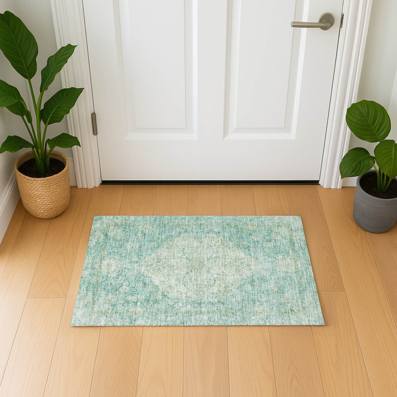 Premium Machine Washable Mayfield AMF2136 global Rug, 1'8" x 2'6", Teal