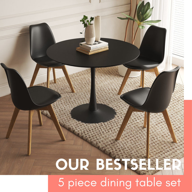 Jennice Round Dining Set, Noir, noir, noir, noir, 29 po x 39,5 po