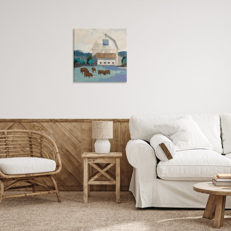 «Barnyard Grazing Bovins», art mural sur toile par Sue Jachimiec, H 24 po x l 24 po