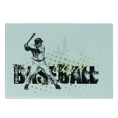 Ambesonne Sports Tempered Glass Cutting Board Baseball Grunge Batting Black Yellow White