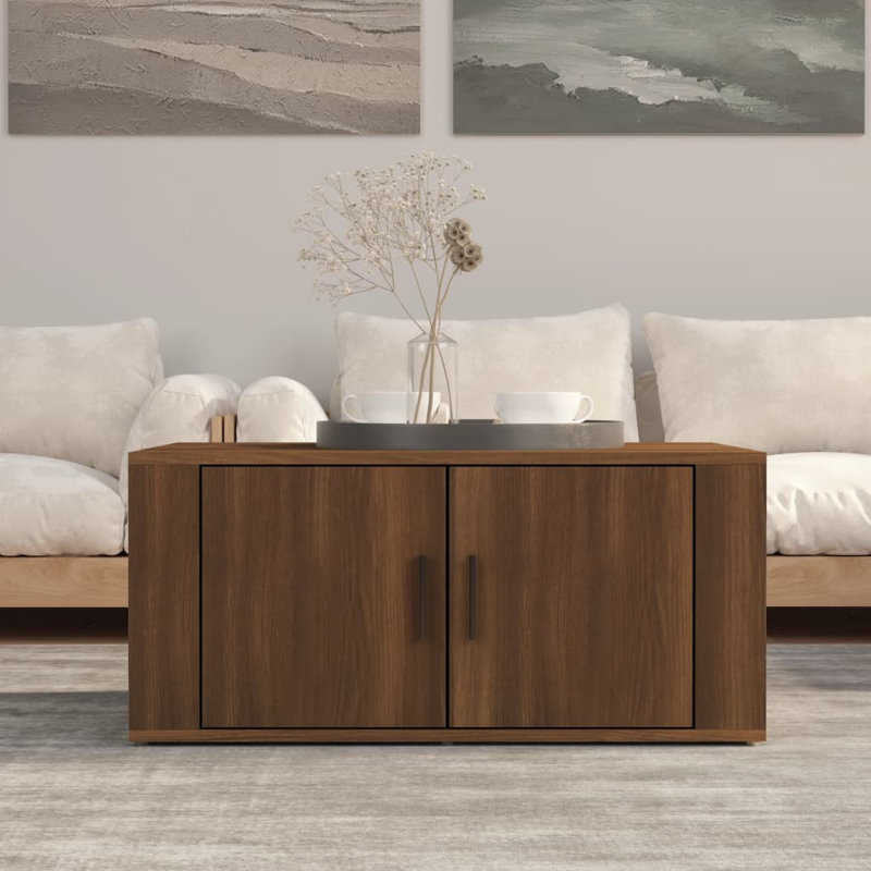 Nyzair Solid Coffee Table with Storage, Brown Oak
