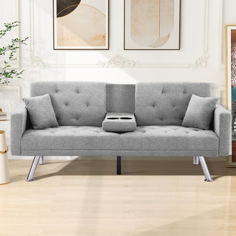 Canapé convertible capitonné double / double 75,59 po, Lin gris
