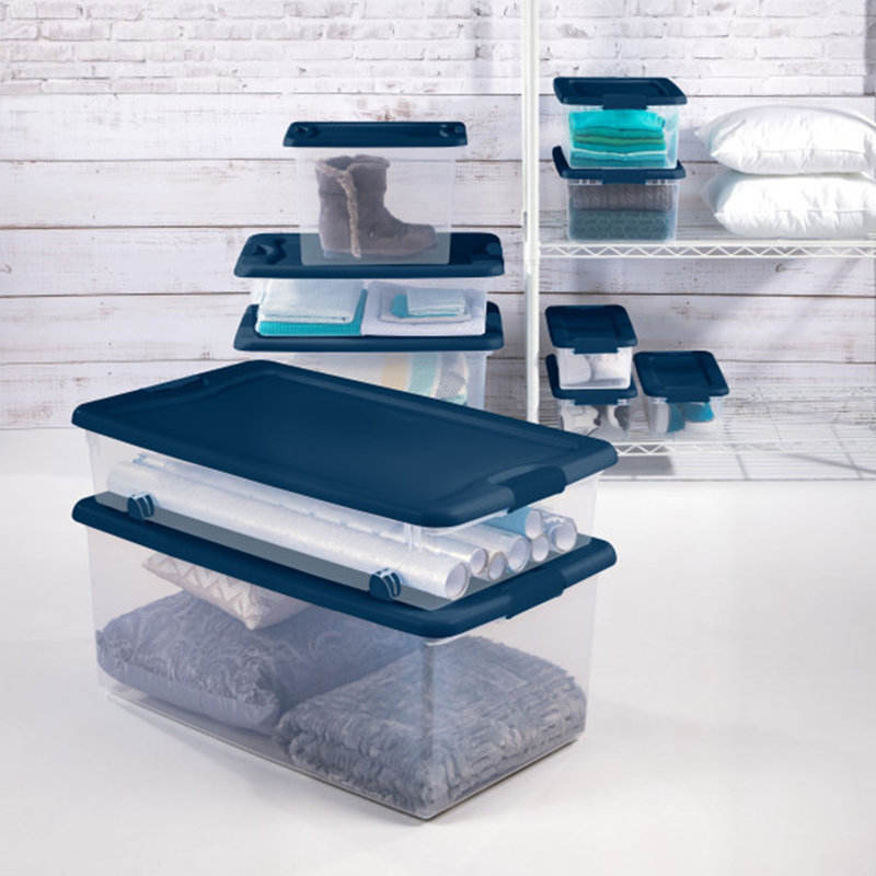 Sterilite Plastic Storage Bin, Marine Blue, 12-Pack