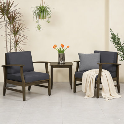 Ensemble de 4 fauteuils club d'extérieur en bois d'acacia avec coussins - chaises longues de patio modernes, sièges de jardin durables, fauteuils à lattes l 28 po pour terrasse, bord de piscine, porche